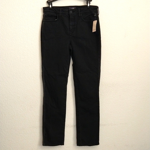NWT NYDJ Sheri Slim Black Denim Jeans Lift Tuck Technology Size 6 Side Stripe - Picture 2 of 10